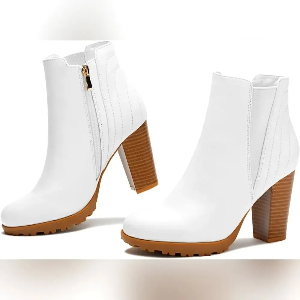 (74-2779)  KHPAERMEI Women's Chelsea Boots Platform Chunky Heeled Sz 41 (10.5)